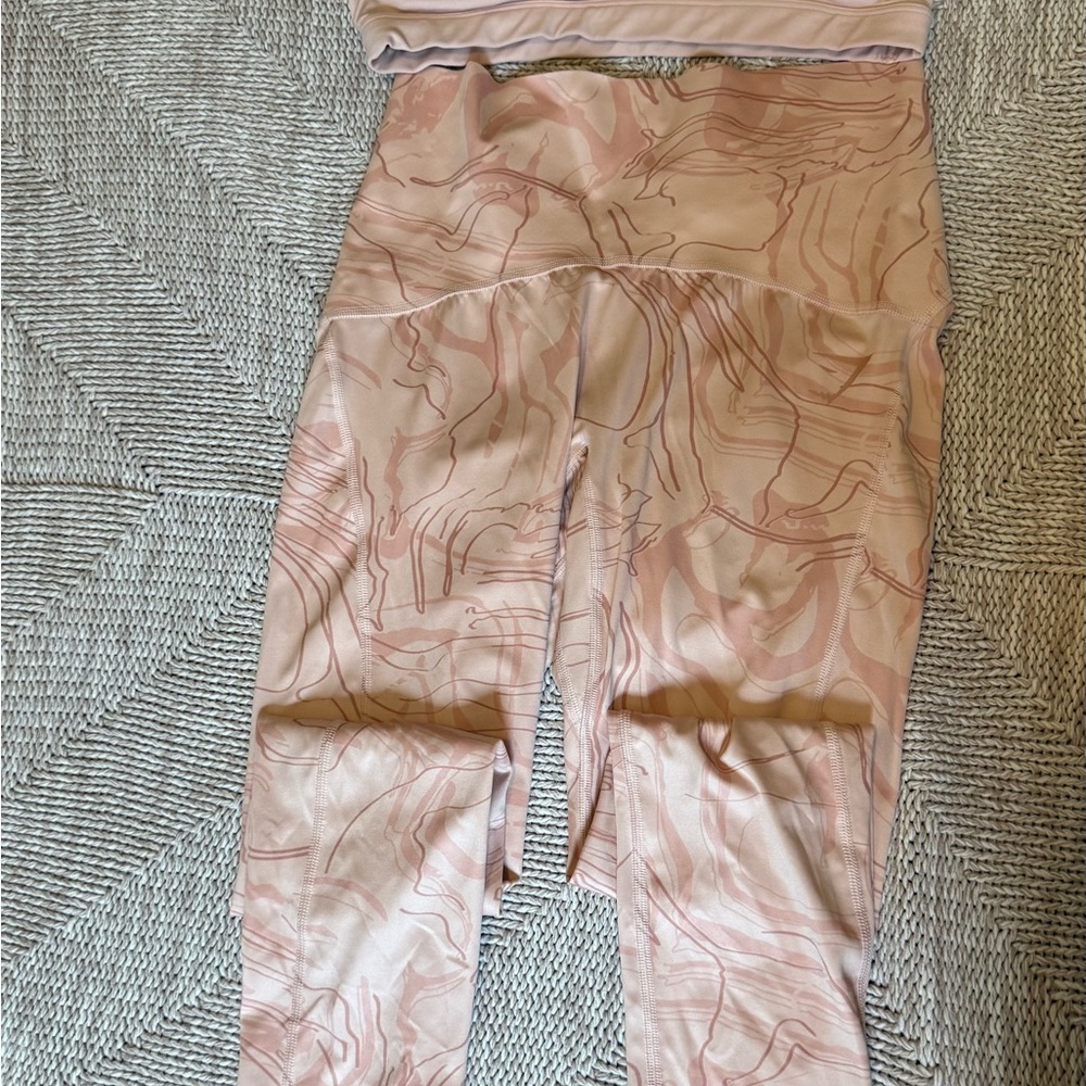 Gymshark Pink Marble Seamless Power Leggings + Sports Bra Set